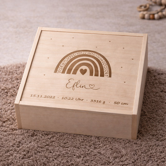 Erinnerungsbox Holz Boho Regenbogen